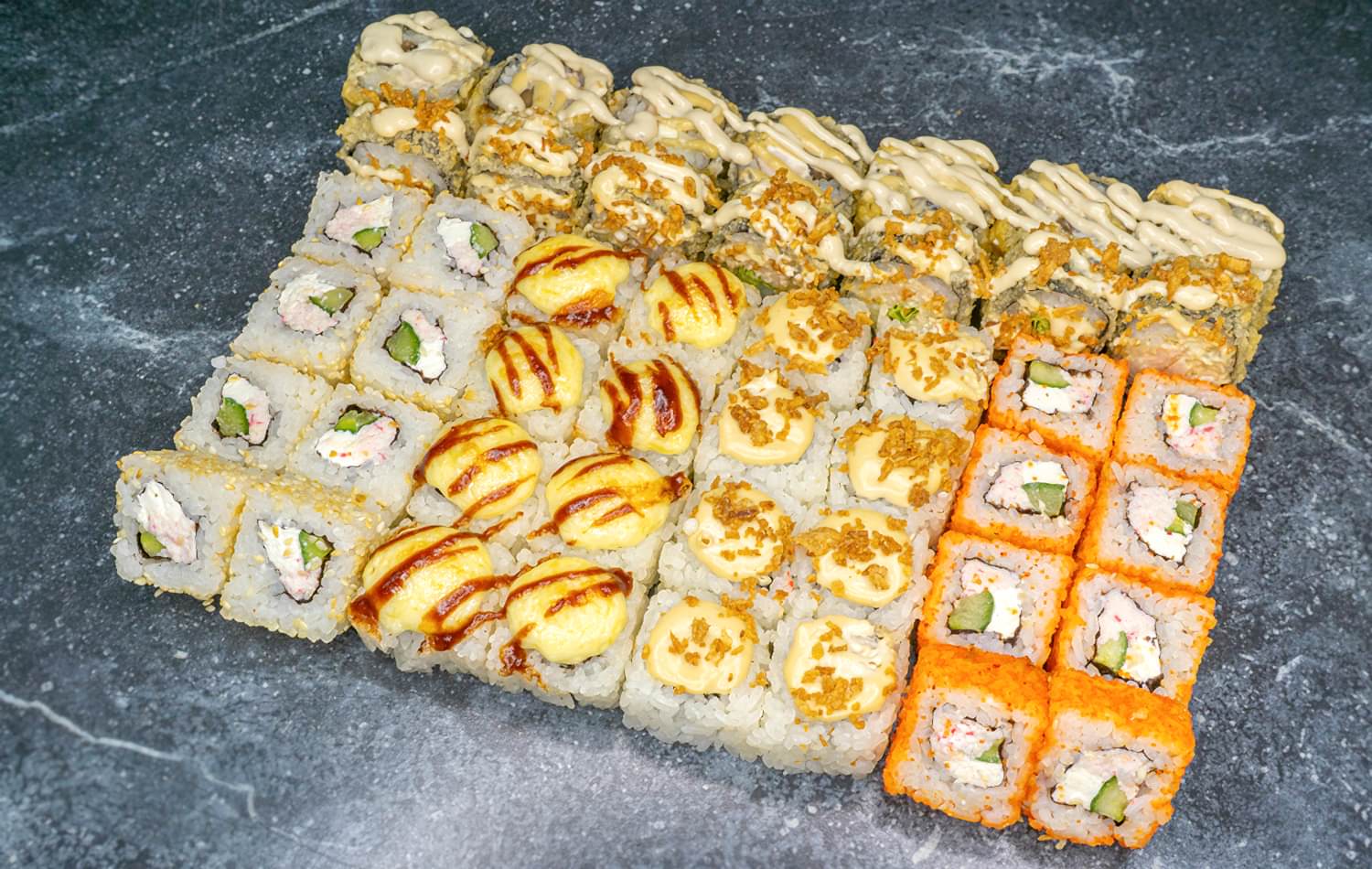 Сет 1.5 кг Риса(6)(Криспи, кани фурай,сливочн краб, тори лайт,барбекю ролл,калифорн)