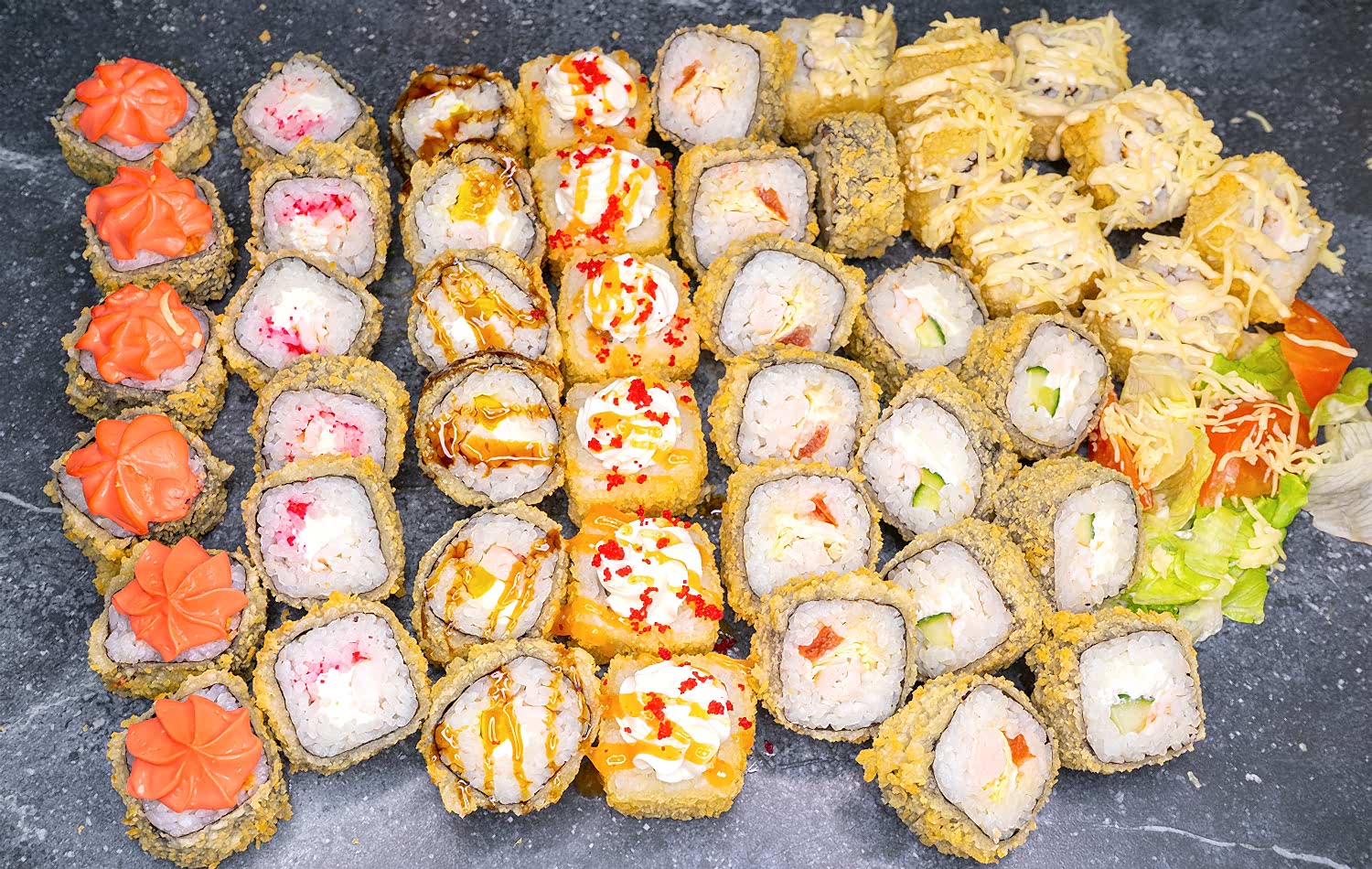 Жара Сет(7) 2кг Кани темп,лосось фурай, киото темп, тори темп, цезарь темп, эби темп, тори фурай